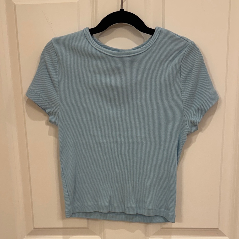 H&M Sky Blue Ribbed Short Sleeve Top